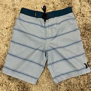Hurley Boys Shoreline Striped Board Shorts Blue White - Size 10/25 EUC